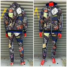 Men's Navy Blue Multicolor Love Drawings All Over Fashion Tracksuit