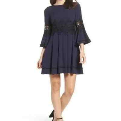 ELIZA J Dress Size Blue A Line Flare Bell 3/4 Sleeve Wedding Cocktail  EPOC