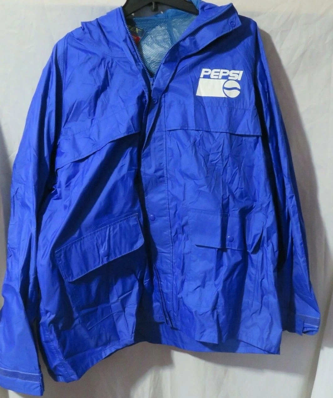 Pepsi Weartex Waterproof Breathable Vintage Blue Raincoat Rainwear Size XL