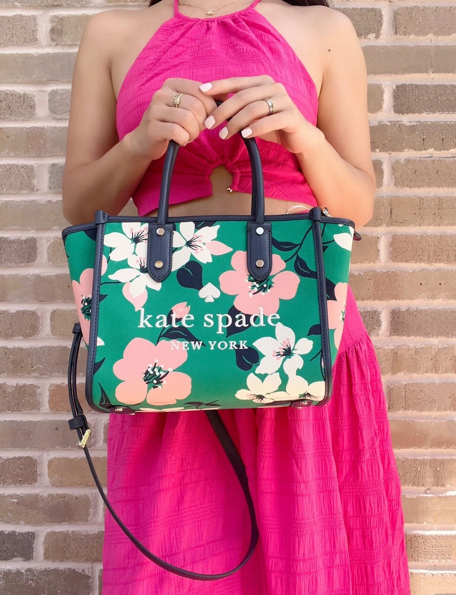 Kate Spade Ella Lily Blooms Small Top Zip Tote Crossbody Green Multi