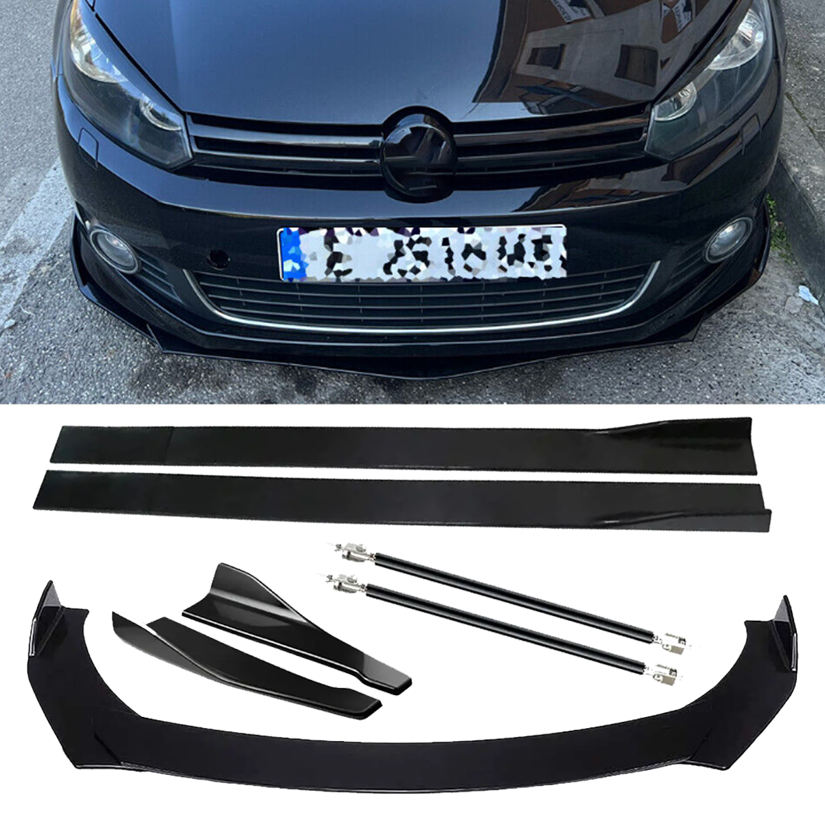 Glossy Front Splitter Bumper Lip Spoiler Side Skirts for Volkswagen M