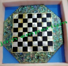 24'' black marble chess table top game children inlay paua shell decor room