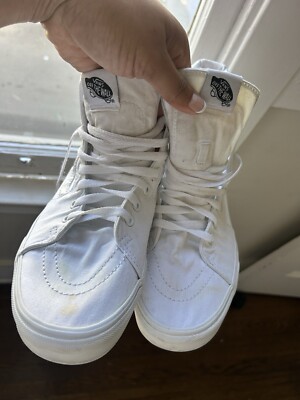 Old Skool Sk8 Hi Vans White Vans Old Skool Sk8-Hi Skate Shoes Men White  Canvas Lace Up High Top Sneaker