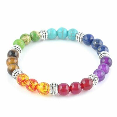 Charm 7 Chakra Healing Balance Prayer Beaded Bracelet Lava Yoga Reiki Stones Hot