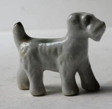 Terrier Dog Figurine Standing White Black Brown Spots Ceramic Hand Painted ---