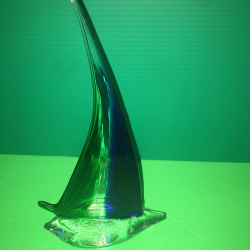 Barca a vela vintage in vetro artistico di Murano tema oceano nautico blu verde trasparente - Foto 6 di 12
