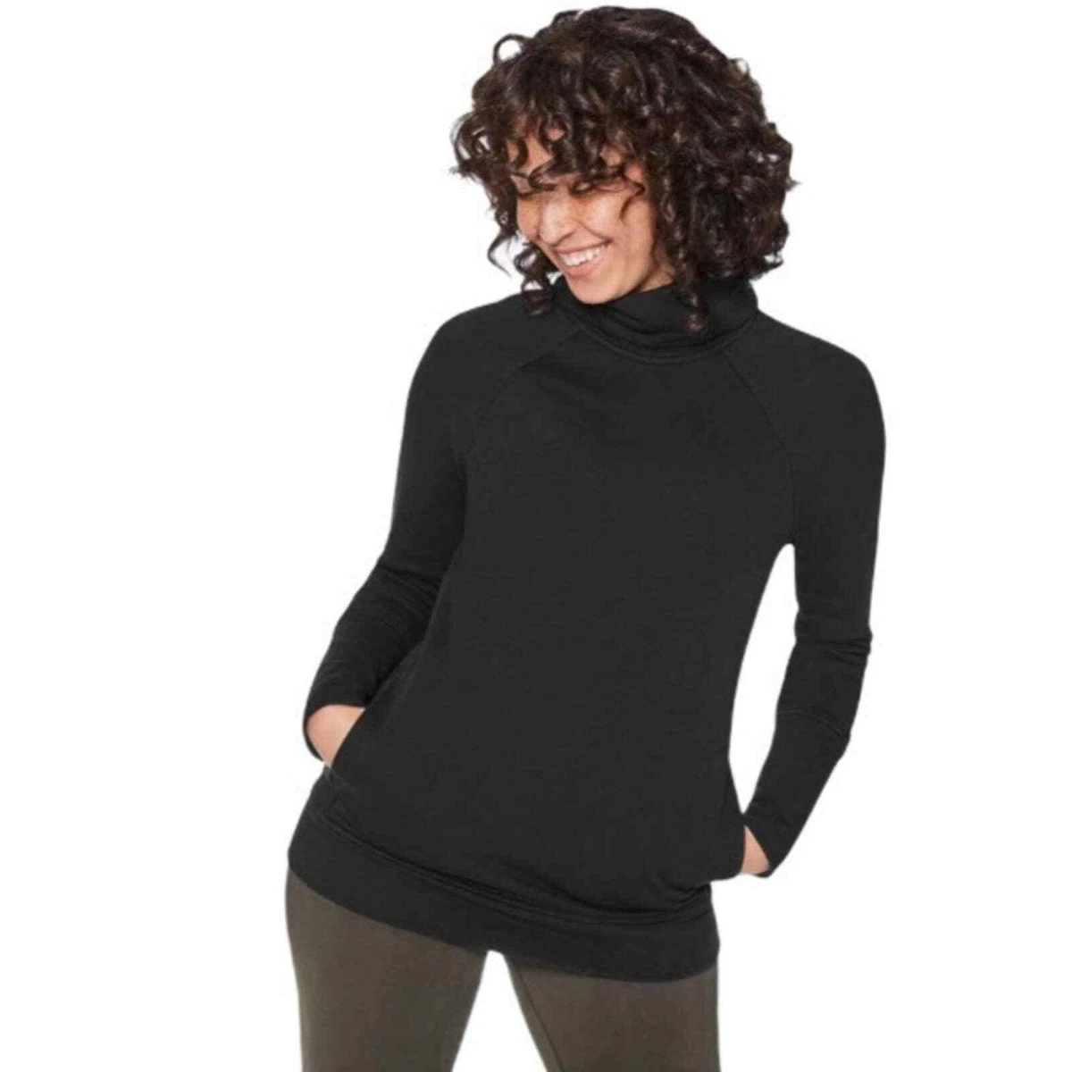 Lululemon To You Tunic Black Turtleneck Sweatshirt Logo Kangaroo