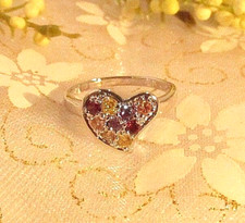 Multi Topaz Gemstone Silver Overlay Heart Shaped Women's Ring Size 8 226 NEW