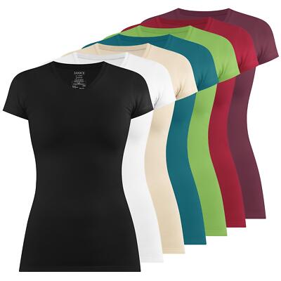 3x Figurbetontes T Shirt mit V Ausschnitt Oberteil für Frauen XS XXL
