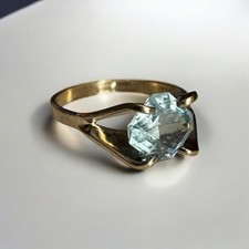 Modernist Vintage Sterling Silver Ring Size 6 Aqua Marine Blue Zircon