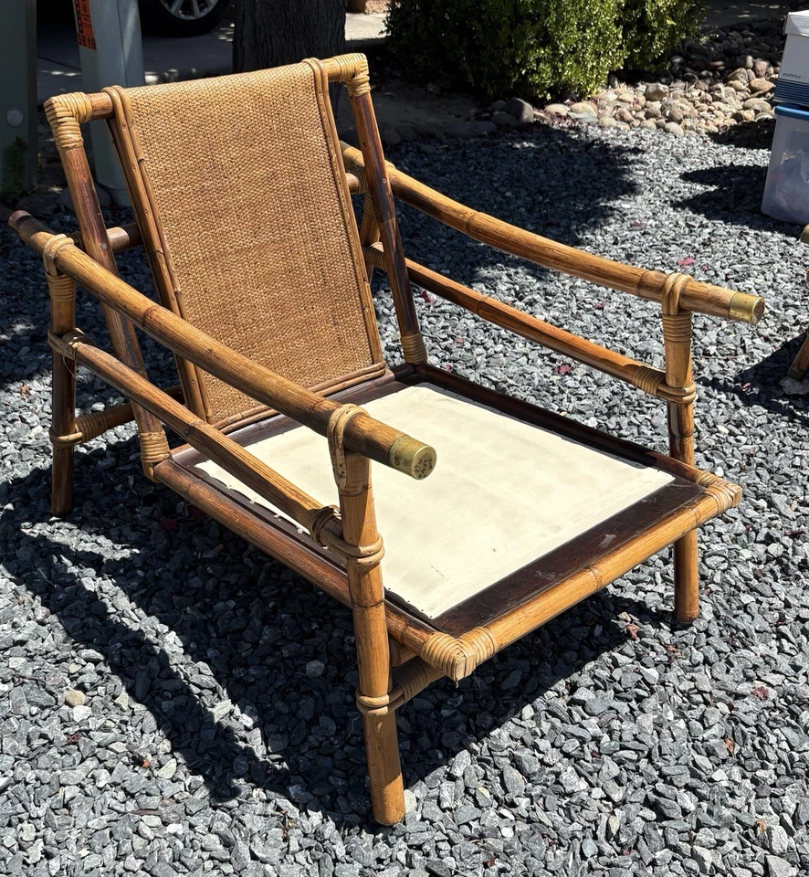 JUEGO DE SILLÓN DE COLECCIÓN Mid Century JOHN WISNER para FICKS REED Pagoda Bambú Ratán Foto 3 de 4