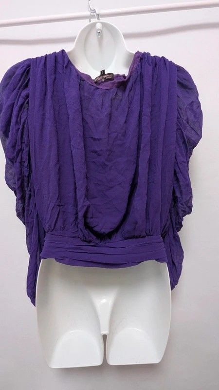 Traffic People Purple 100% Silk Ruched Sleeve Wrap Blouse Top Size S Y2K image 10