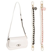 Pearl Bag Extender Chain, 2Pcs Purse Strap Flower Chain, Black/Pink