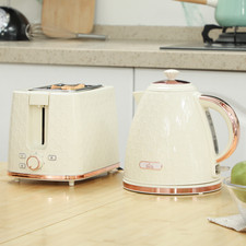 Kettle & Toaster Set Beige 1.7L Stainless Steel PP Honeycomb 24.2x19.5x23.4cm UK
