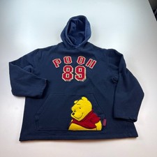 Disney Winnie The Pooh Hooded Sweatshirt Womens Medium Blue Hoodie Embroidered