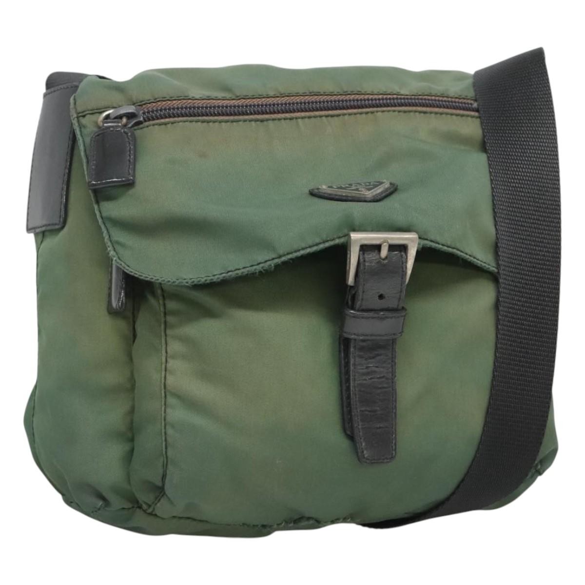 PRADA Shoulder Bag Nylon Green Silver Auth 121124