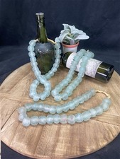 Ice Blue Recycled Glass Beads African Trade Beads, Sea Glass Style, 3 Strands