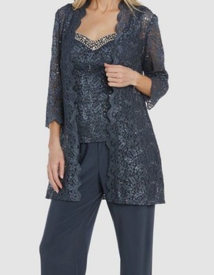 R&M Richards Women's Gray Sheer Sequined Jacket Size 14