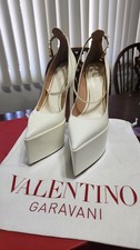 Valentino Garavani White Patent Leather Platform Heels Ankle Strap 36.5