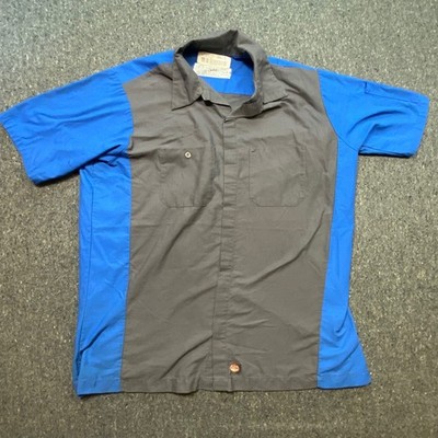 Red Kap Work Shirt Sz L Mens Blue Grey Mechanic Tech Industrial Short Sleeve