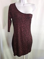 Charlotte Russe Red Black Glitter One Shoulder Bodycon Dress Size Large