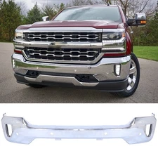Front Bumper Face Bar W/Fog Light / Sensor Hole Chrome For 16-18 Silverado 1500