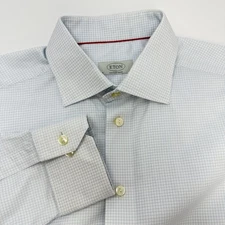 ETON Contemporary Men’s 41 / 16 Windowpane Check White Blue Button Shirt