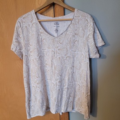 Croft & Barrow Women's Size XL Short Sleeve Crew Neck Classic T-Shirt Sea Shells