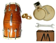 Professional Dholak Drum 17&rdquo; & Brass Manjeera Nut Bolt Tunable Indian Folk Music