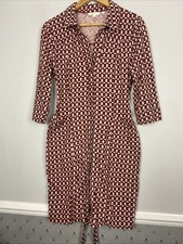 Boden Dress Size 12 Petite Red 3/4 Sleev Jersey Button Down Shirt Collar