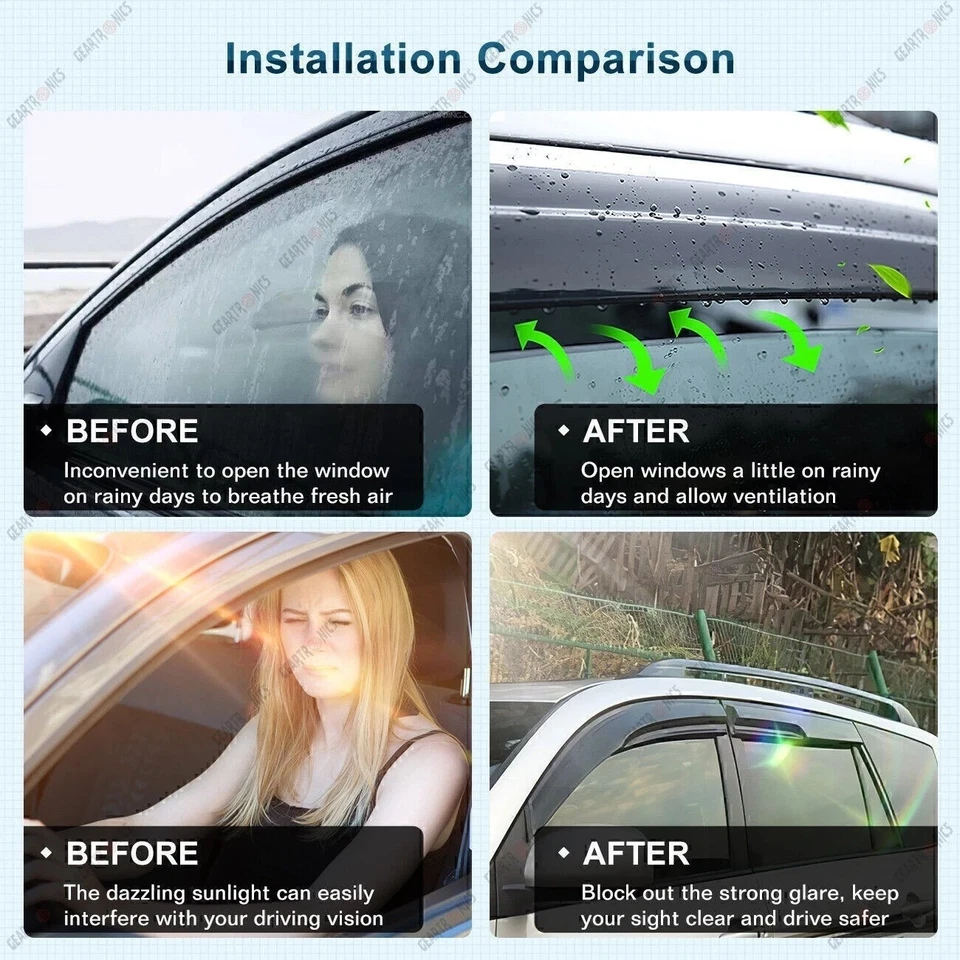 Protetores de chuva compatíveis com Toyota Rav4 2006-2012 estilo Mugen fita adesiva 4 peças 3D ondulado - Imagem 2 de 4