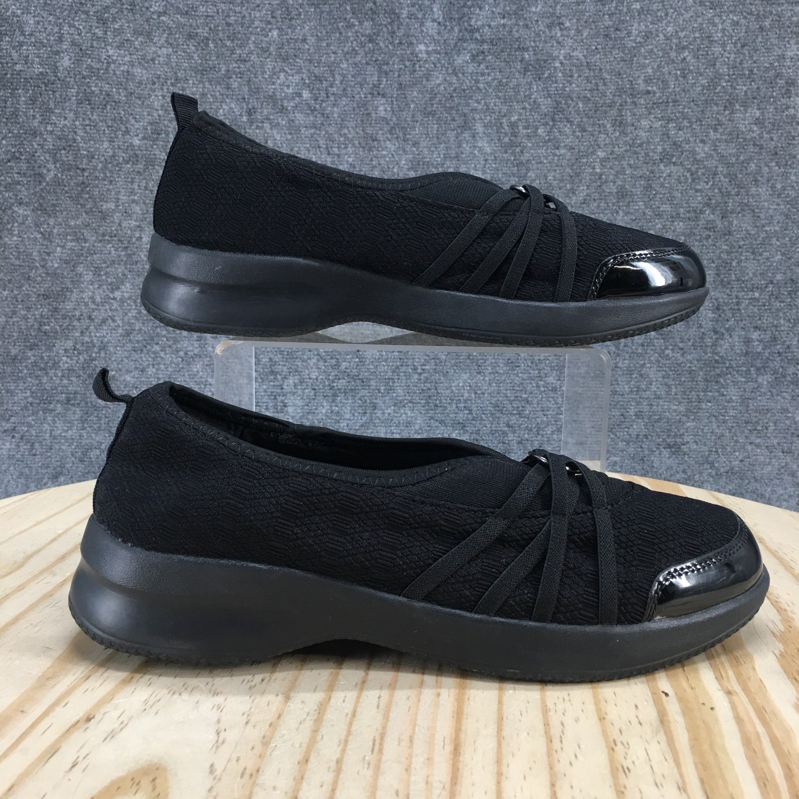 Comfortview Shoes Womens 9.5WW Ballet Flats Black Fabric Slip On Comfort Casual