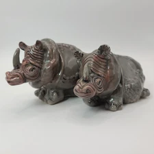 Blue Sky Rhino Rhinoceros Salt And Pepper Shakers Lynda Corneille Signed 3.5"