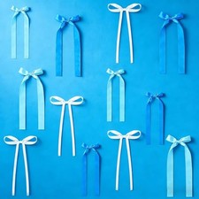 12 Pcs Blue Bow Birthday Decorations, 3 Sizes Colors Satin Ribbon Bows for
