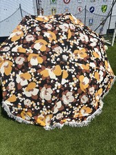 Vintage 1970s Retro Multicoloured Floral Tasseled Fringe Garden Parasol VGC RARE