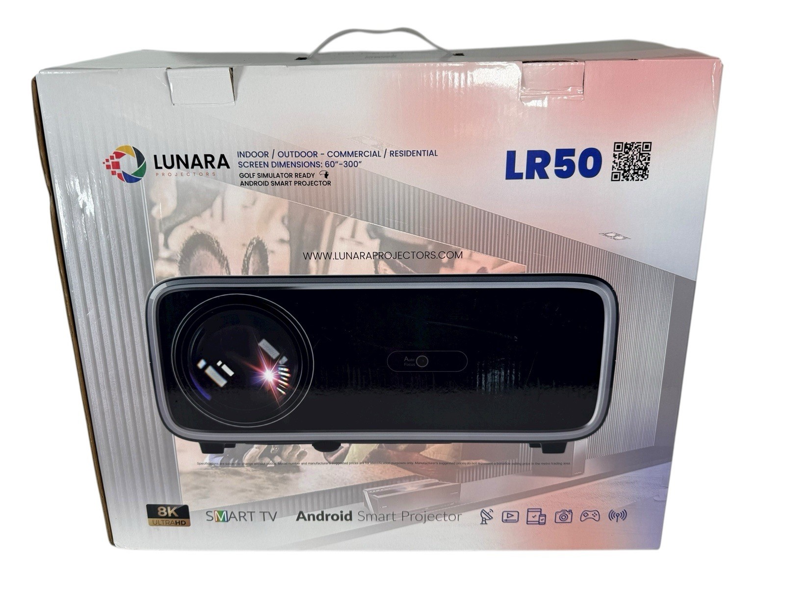 Lunara LR50 SMART Projector Bundle golf Simulator Ready Indoor Outdoor Video NEW