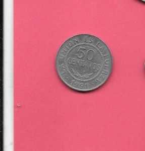BOLIVIA KM204 1991 VF-VERY FINE CIRCULATED OLD VINTAGE 50 CENTAVOS COIN