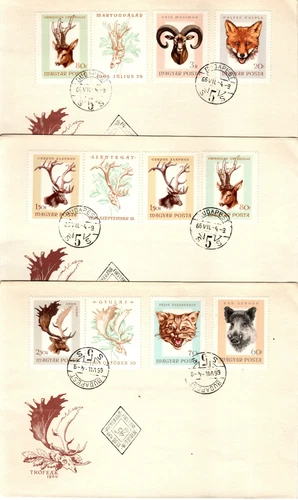 HUNGARY - 1966. FDC  - Hunting Trophies / Deer/Mouflon/ Boar  Mi: 2255-2261.