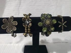 Vintage Costume Jewelry Bracelet Lot Floral Brass Green Statement Chunky Boho