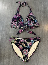 Victoria  s Secret Swimsuit Bikini Set Black Multicolor Paisley Medium