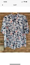 IZOD SALTWATER MENS BLUE FLORAL PINK FLAMINGO BUTTON SHORT SLEEVE SHIRT SIZE XL