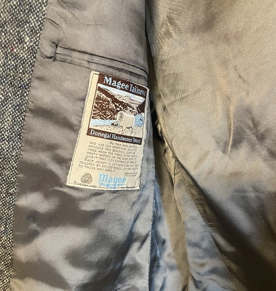 Magee Donegal Tweed Sportcoat Handwoven Vtg Men Sz 42 44 Pure New Wool Ireland - Image 3 of 4