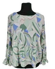 NINE WEST Women Tunic Top Size 0XL Floral Plead Chiffon Crew Neck Bell SL 144P