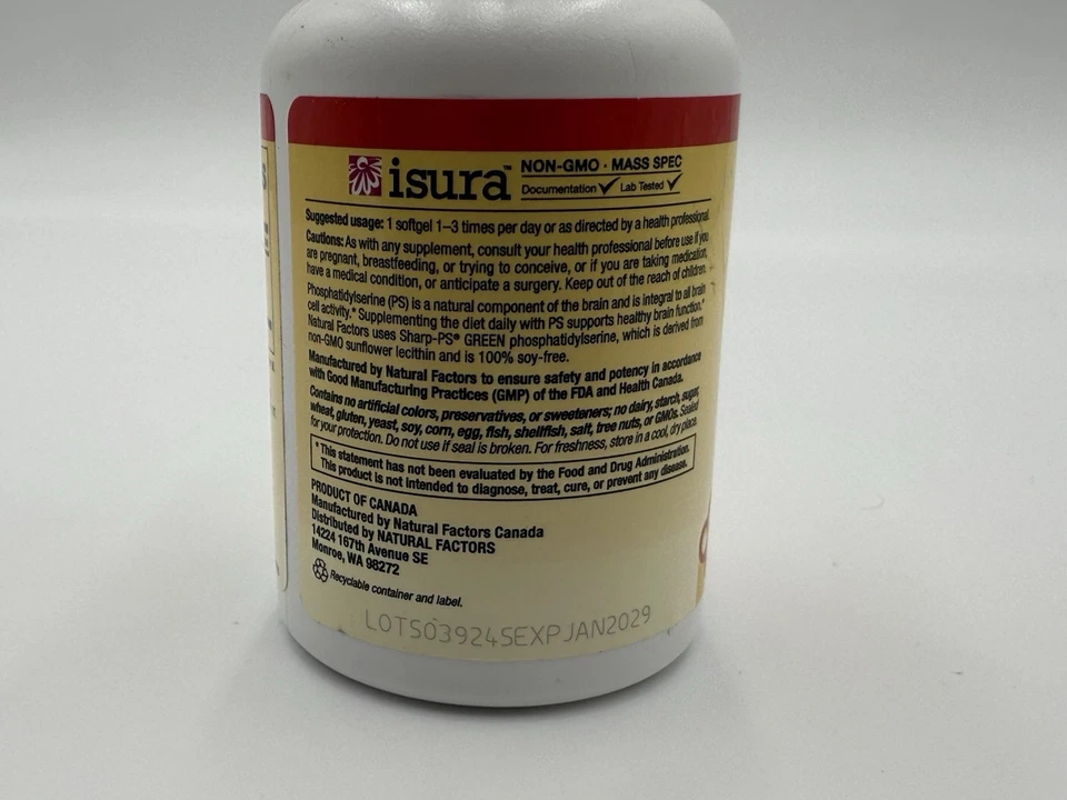 Natural Factors PS fosfatidilserina 100 mg 30 geles blandos la clave para la salud del cerebro Foto 4 de 4