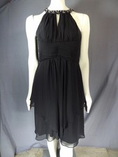 Eliza J Embellished Neck Layered Chiffon Fit & Flare Dress size 6 black