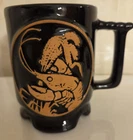 FRANKOMA USA BLACK MUG CUP w/ RAISED 3D CRAYFISH DESIGN