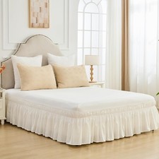 Wrap Around Bed Skirts 17" Drop, Cotton Adjustable Elastic Dust Ruffles Easy Fit