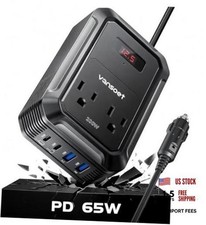200W Car Power Inverter DC 12V to 110V AC Inverter with PD 65W/30W USB C Black