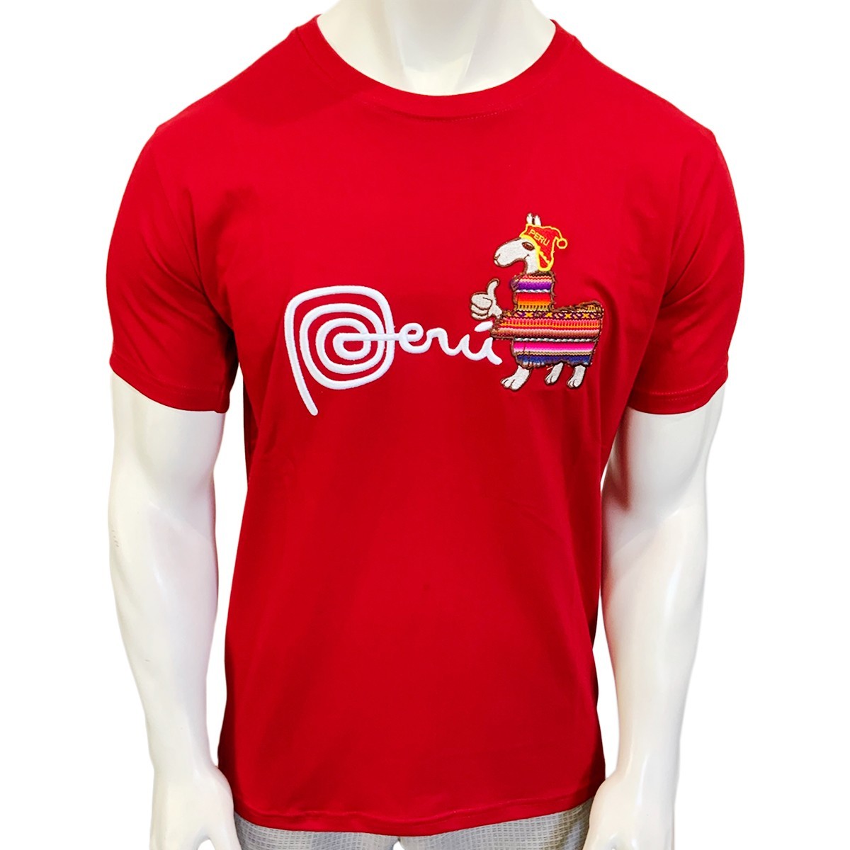 NEW PERU LLAMA ALPACA PERUVIAN PATRIOTIC EMBROIDERY MEN'S SHORT SLEEVE T-SHIRT