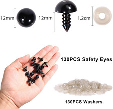 Safety Eyes 260PCS 12mm Plastic Black Craft Eyes with Washers Teddy Bear Eyes...